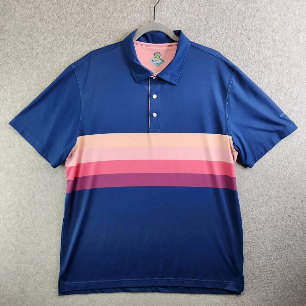 Chubbies Shirt Mens L Blue Pink Striped Golf Resotwear Performance Cooling
